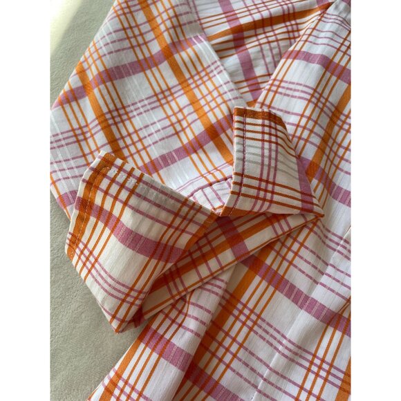 Sharagano Womens Ruffled Retro Madras Plaid Button Shirt M Preppy Cottagecore - Picture 10 of 10